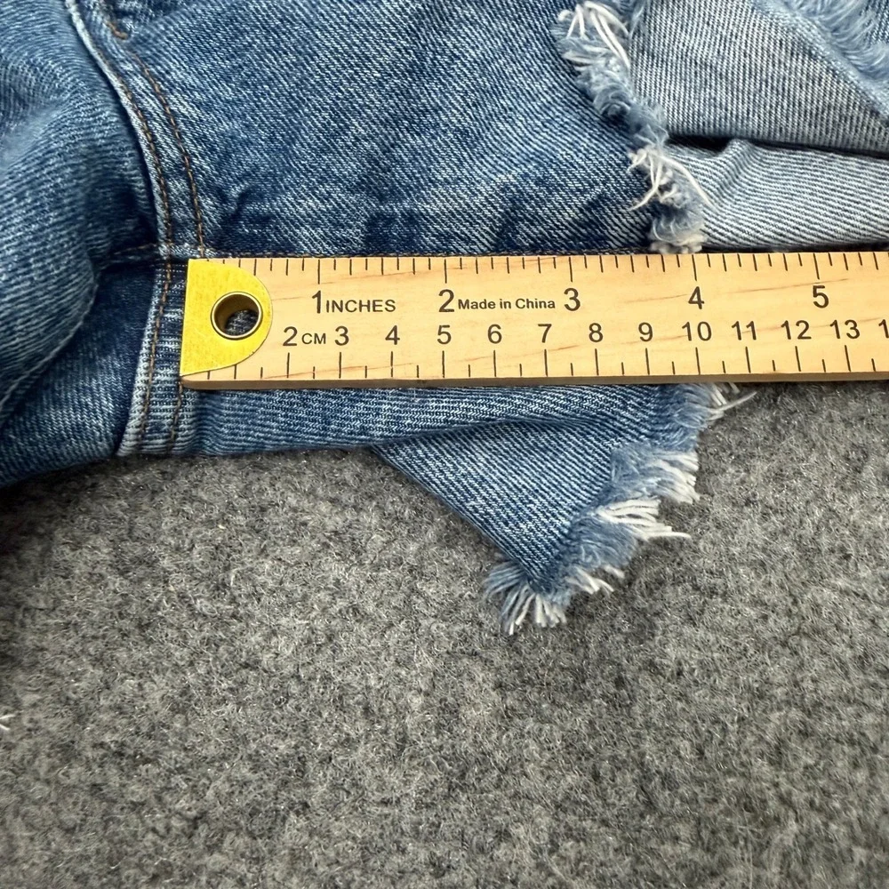 AGOLDE Parker Long High Rise Denim Shorts 26 Blue Frayed Hem